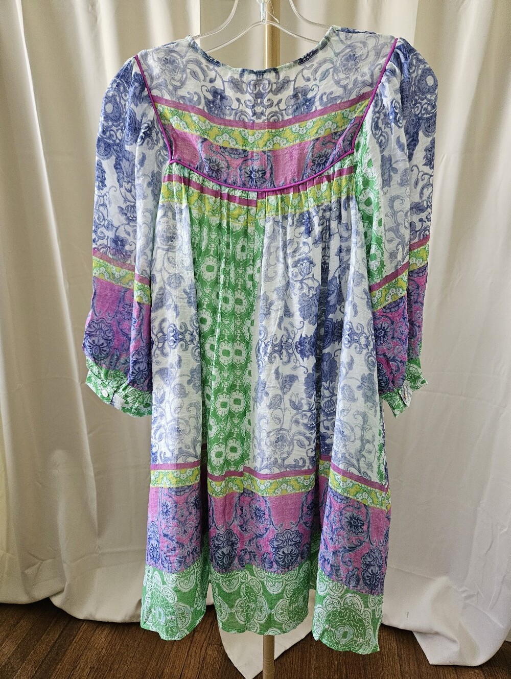 J.NNA Multi-Pattern Tunic Dress with Sheer Sleeves & Pockets | M - Picture 5 of 8
